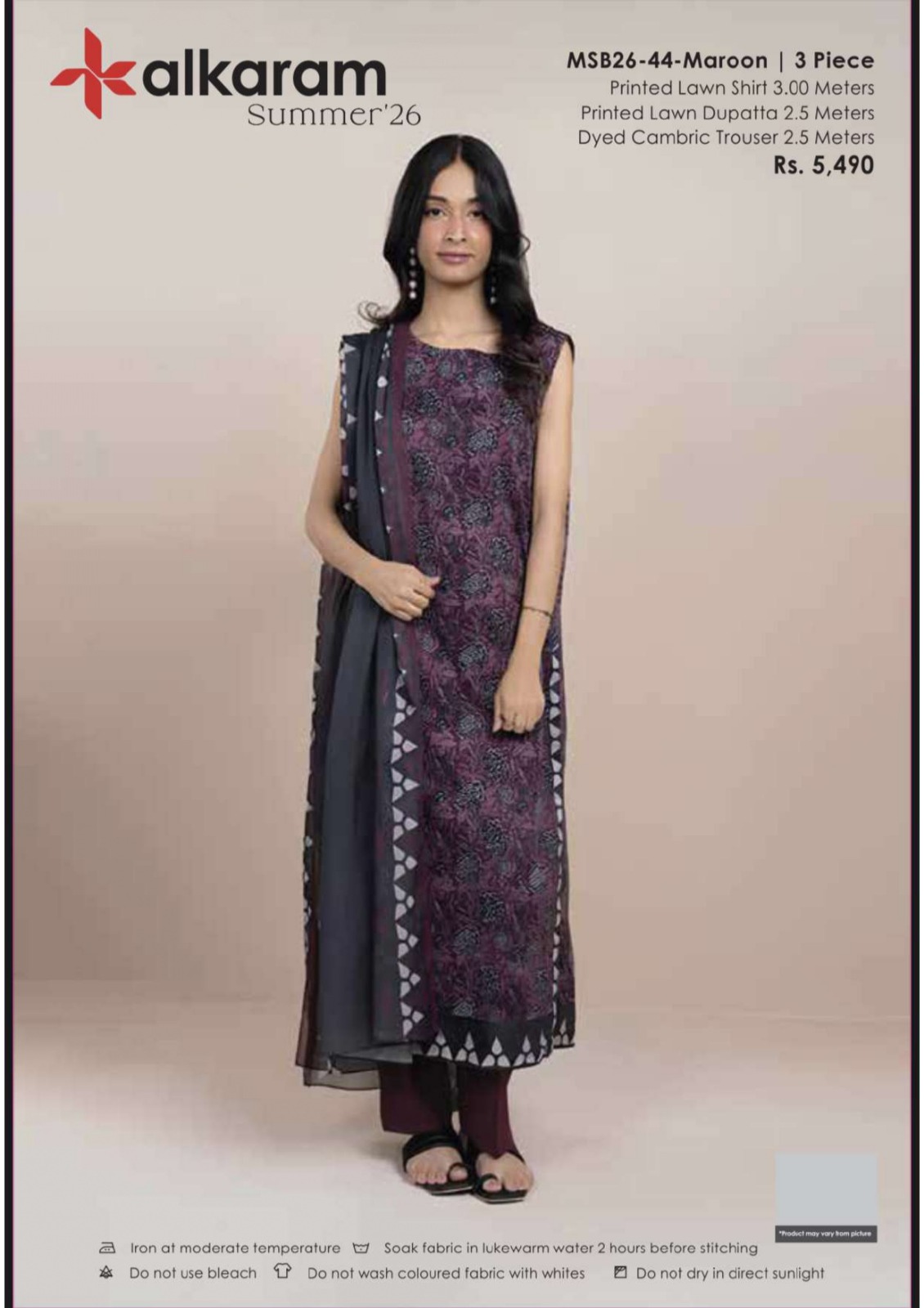 Alkaram Summer '26 MSB26-44 Maroon 3 Piece Printed Lawn Suit