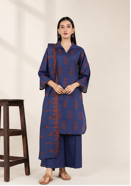 Alkaram Summer'26 MSB26-17 Blue Printed Lawn 3 Piece Suit - Image 2