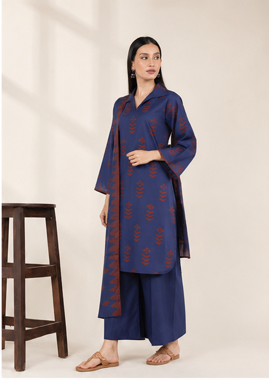 Alkaram Summer'26 MSB26-17 Blue Printed Lawn 3 Piece Suit - Image 3