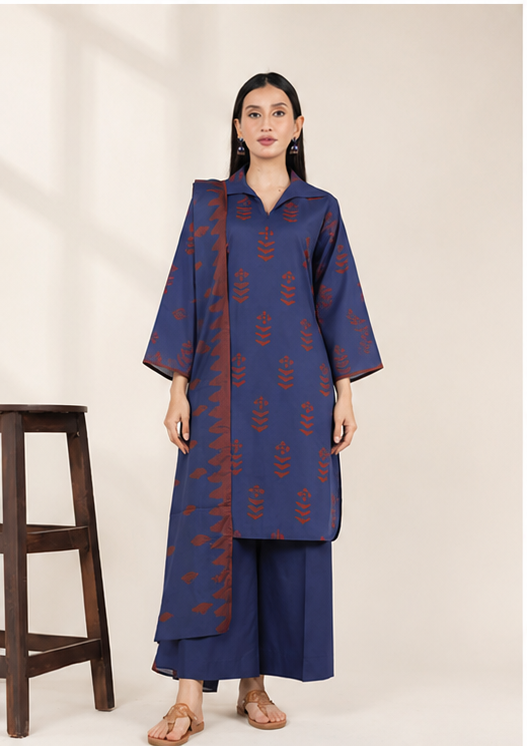 Alkaram Summer'26 MSB26-17 Blue Printed Lawn 3 Piece Suit - Image 4