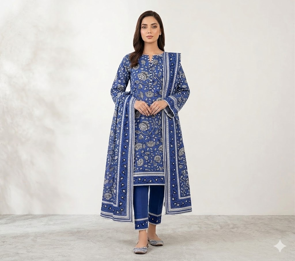 Sapphire Royal Blue Floral Printed Lawn Suit