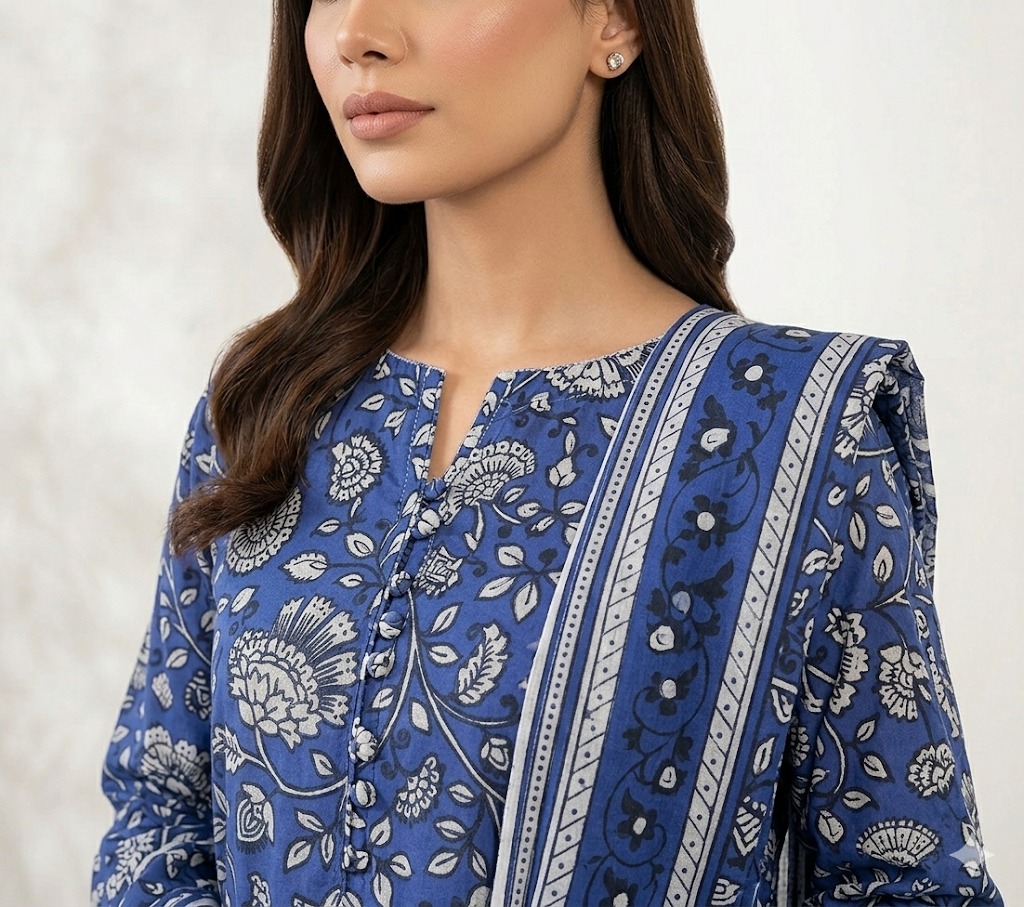 Sapphire Royal Blue Floral Printed Lawn Suit - Image 3