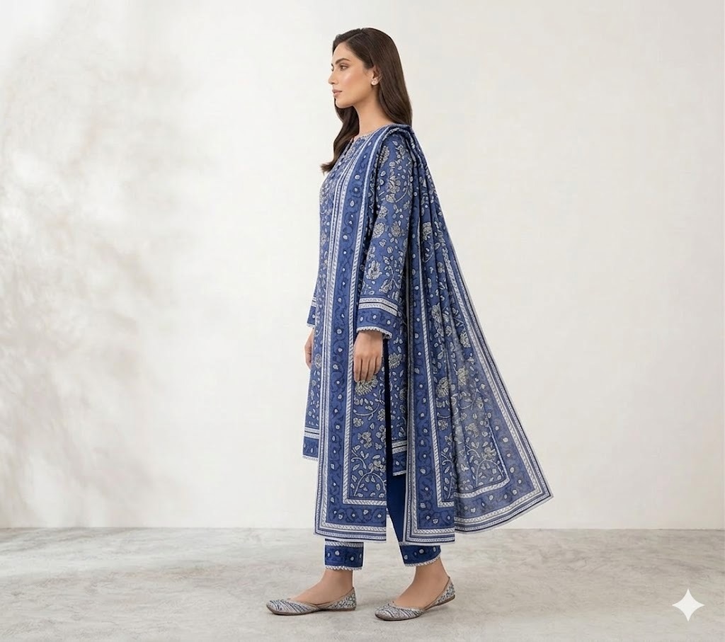 Sapphire Royal Blue Floral Printed Lawn Suit - Image 5