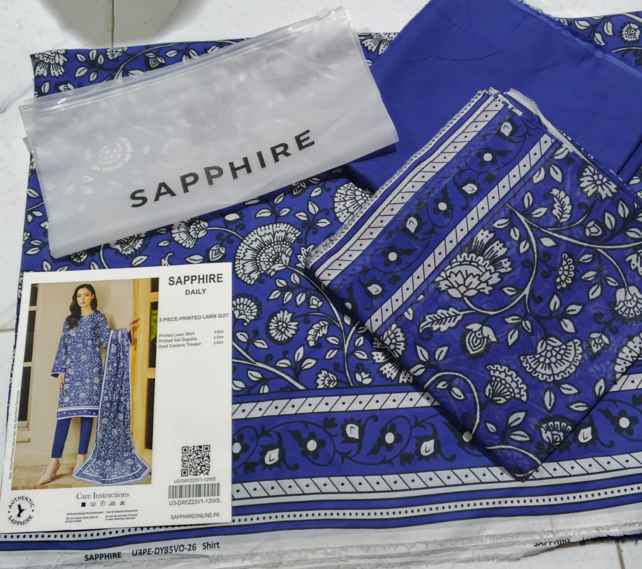 Sapphire Royal Blue Floral Printed Lawn Suit - Image 4