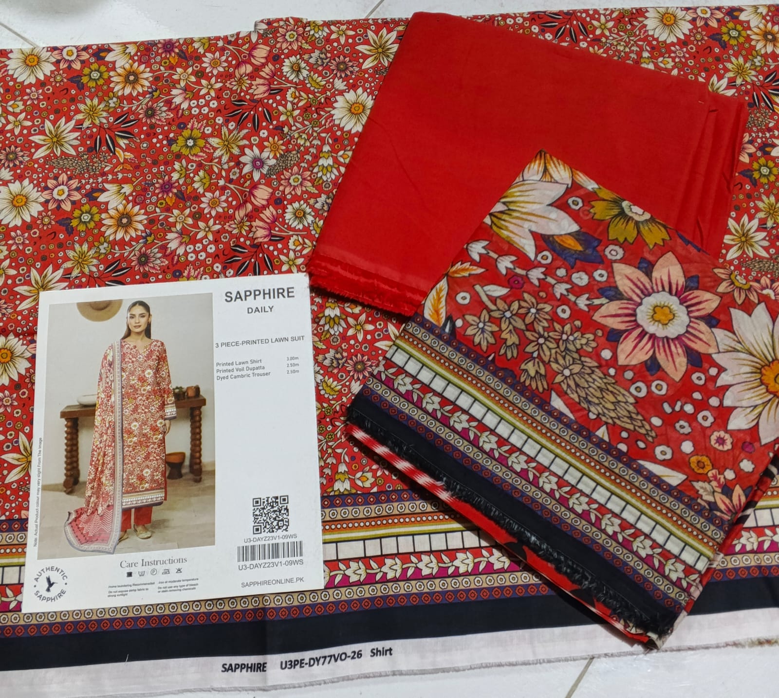 Sapphire Red Floral Printed Lawn Suit - Image 5