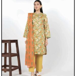 Alkaram Summer  Yellow 3 Piece Printed Lawn Suit for Women
