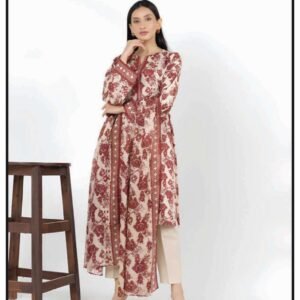 Alkaram Summer Collection Beige 3 Piece Printed Lawn Suit for Women