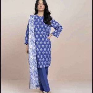Alkaram Blue 3 Piece Printed Lawn Suit | Unstitched Premium Lawn