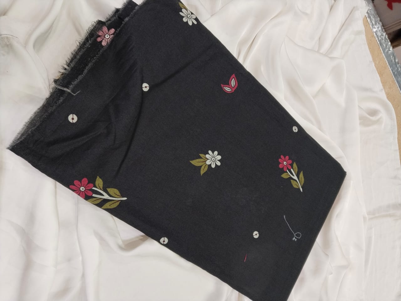 Nishat Black Floral Printed Unstitched Women's Suit