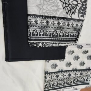 Sapphire 3 Piece Unstitched Lawn Suit | Black & White Ethnic Aztec Print