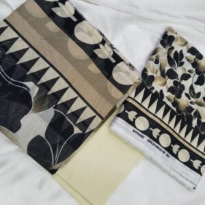 Sapphire 3 Piece Unstitched Lawn Suit | Black & Beige Geometric Floral Print