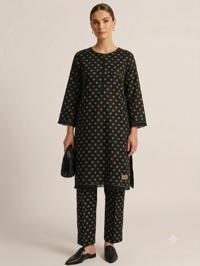 Nishat Black Geometric Printed Unstitched Women's Suit - Image 2