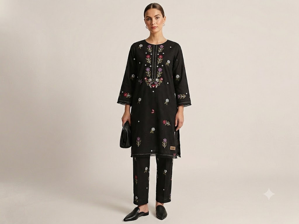 Nishat Black Floral Printed Unstitched Women's Suit - Image 3