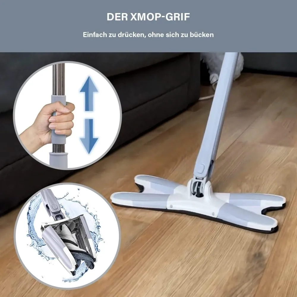 X-Type Flat Microfiber Floor Mop with 360° Squeeze System - Image 4