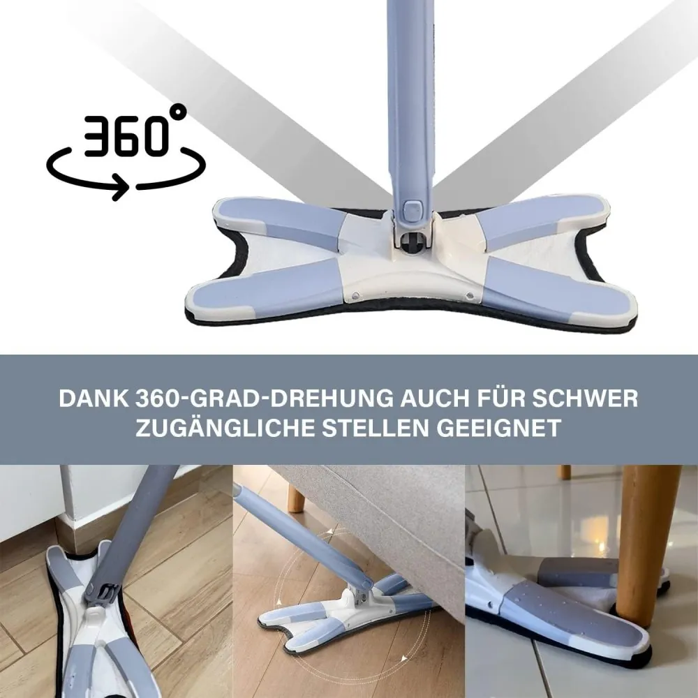 X-Type Flat Microfiber Floor Mop with 360° Squeeze System - Image 3