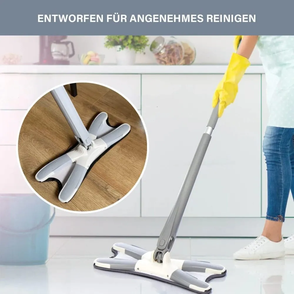 X-Type Flat Microfiber Floor Mop with 360° Squeeze System