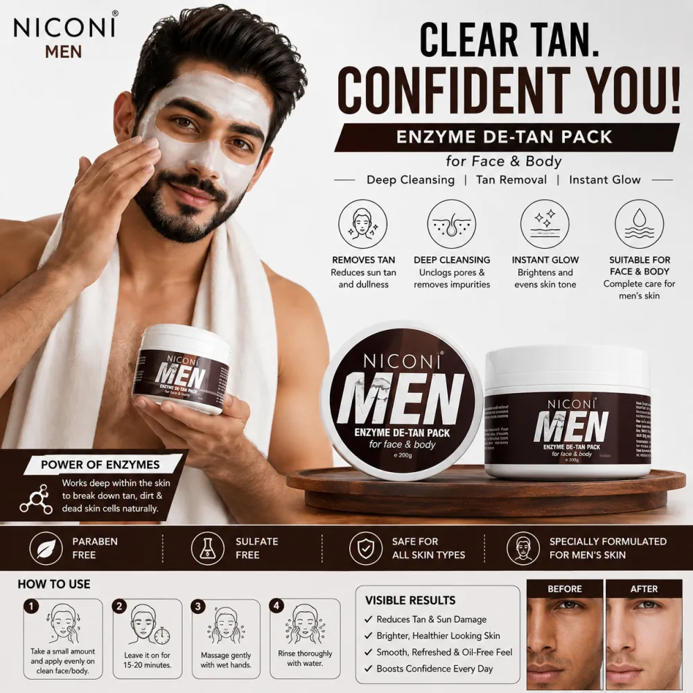 NICONI MEN Enzyme De-Tan Pack for Face & Body | Refreshing Men's Skincare